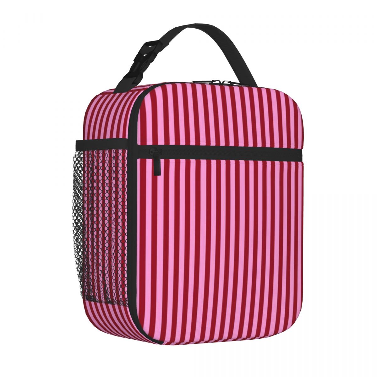 Luxury Bags On Sales - กระเป๋าใส่อาหารกลางวันลายทางสีชมพูแดงราสเบอร์รี่สุดหรู กระเป๋าหิ้วแบบมีฉนวนสำหรับนักเรียนมัธยม